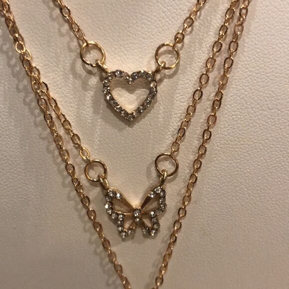 Necklace Multilayered Zinc Alloy heart butterfly - Picture 5 of 10